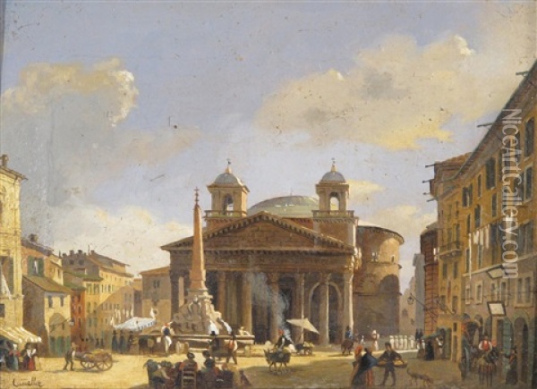 The Coliseum, Rome (+ The Pantheon, Rome; Pair) Oil Painting - Carlo Canella