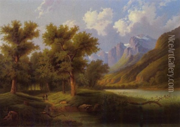 Gebirgslandschaft Mit Figurlicher Staffage Oil Painting - Eduard Boehm