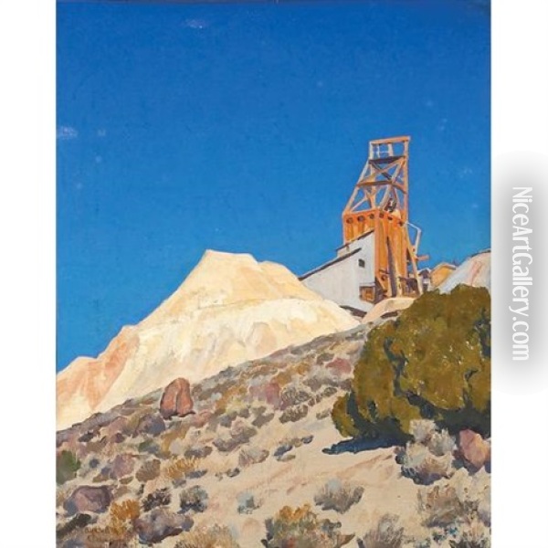 Old Hoist, Ramsey Mine, Ramsey, Nevada Oil Painting - Maynard Dixon