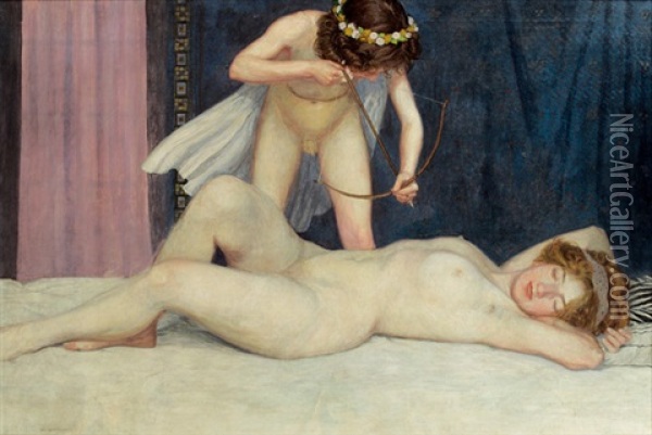Schlafende Venus Mit Amor Oil Painting - Friedrich Koenig