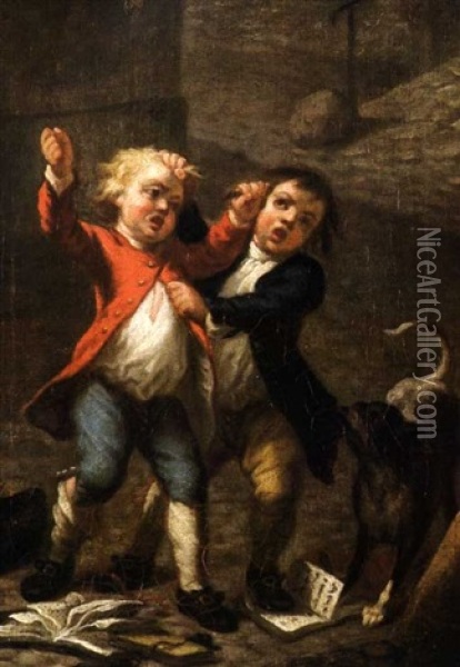 La Dispute Des Deux Ecoliers Oil Painting - Jean-Baptiste Charpentier the Elder