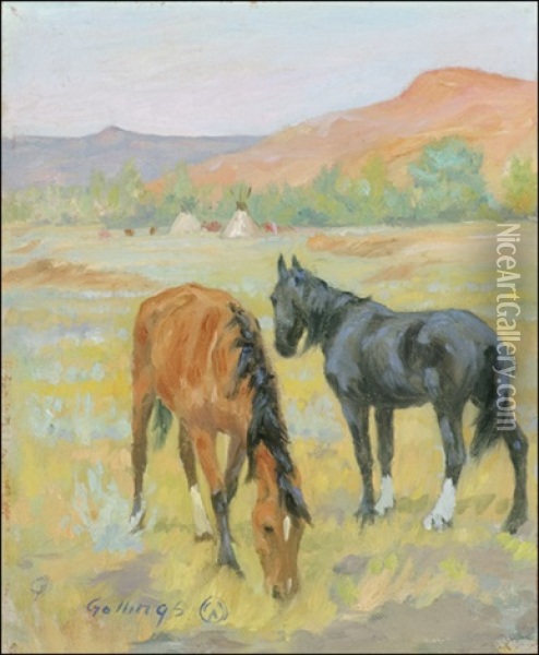 Indian Ponies Oil Painting - Elling William Gollings