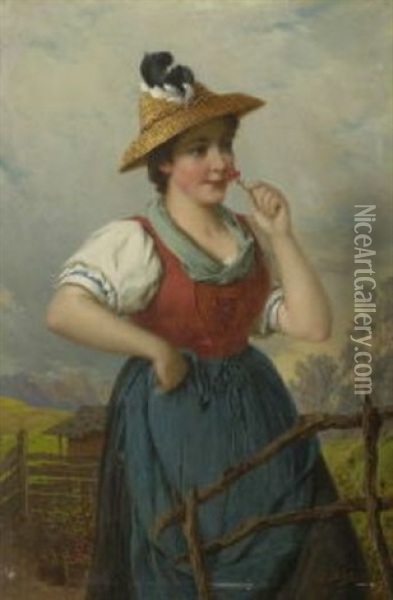 Dirndl Mit Nelke Oil Painting - Josef Bueche