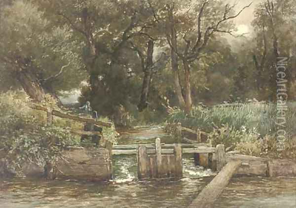 A quiet nook on the Test, Hampshire Oil Painting - Josiah Wood Whymper