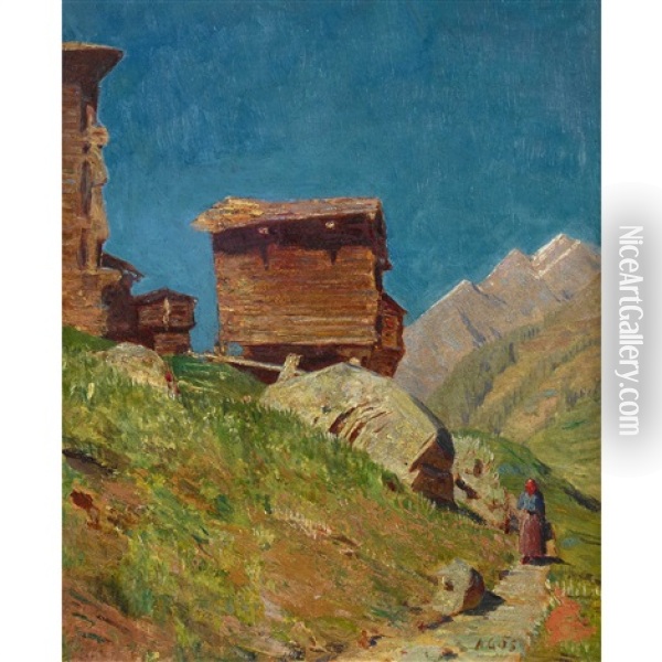 Mazots Dans La Vallee De Zermatt Oil Painting - Albert Henri John Gos