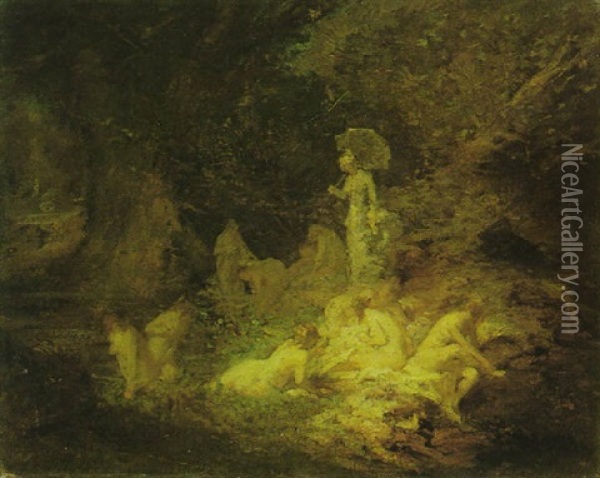 Baigneuses Dans Un Bois Au Bord D'un Etang Oil Painting - Charles Joshua Chaplin