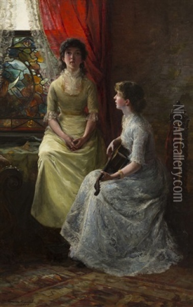 A Conversation Oil Painting - Hamilton Hamilton