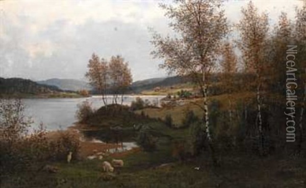 Kulturlandskap Med Sauer Oil Painting - Johan Herman Wedel-Anker