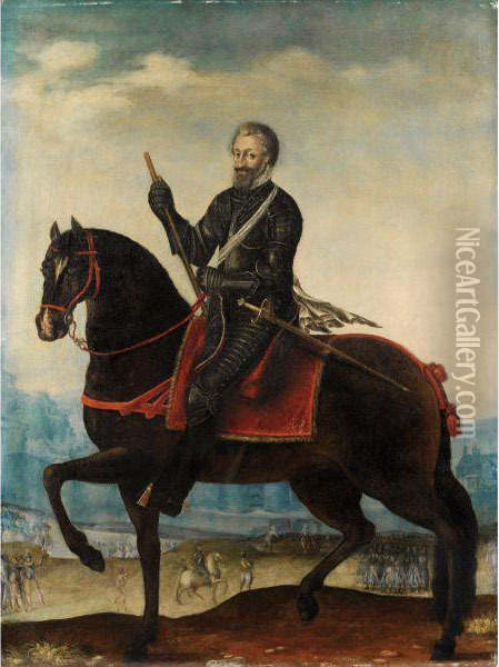 Portrait Equestre D'henri Iv Devant Une Ville Oil Painting - Marin Le Bourgeoys