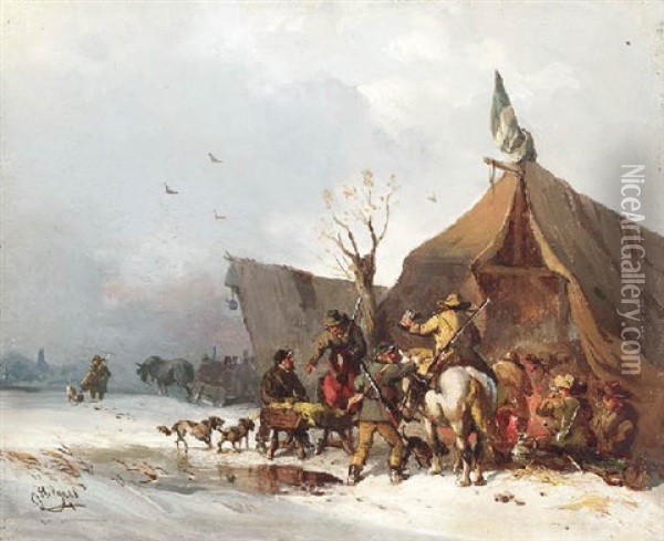 Soldner Bei Einem Winterlichen Zeltlager Oil Painting - Carl Hilgers