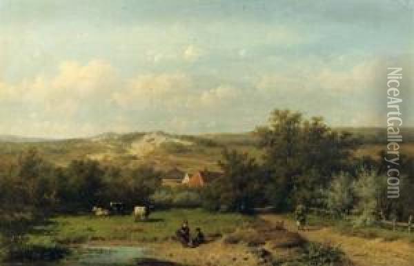 An Extensive Summer Landscape Oil Painting - Anthonie Jacobus Van Wyngaerts