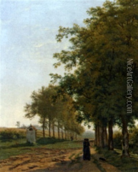 Pretre Lisant Son Breviaire Sur Un Chemin Arbore Oil Painting - Jean-Baptiste de Jonghe