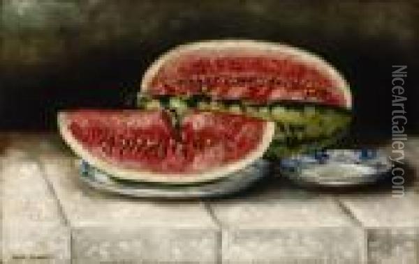 Watermelon Still Life Oil Painting - Emil Carlsen