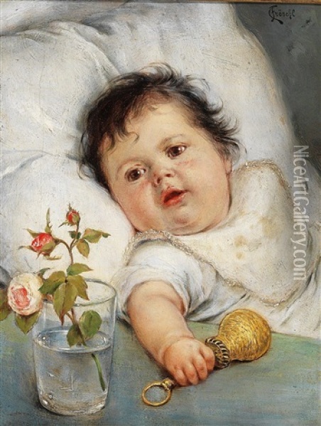 Baby Mit Einer Rassel Oil Painting - Carl Froeschl