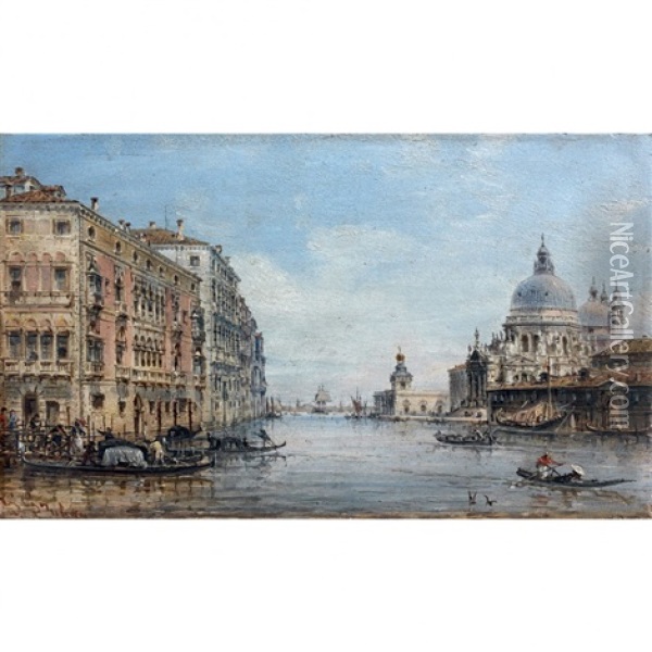 Vue De Santa Maria Della Salute Depuis Le Grand Canal Oil Painting - Giovanni Grubas