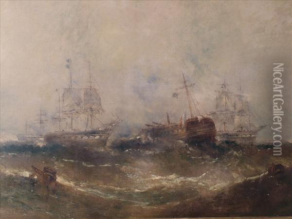 Vessels In Aheavy Sea Oil Painting - William McAlpine