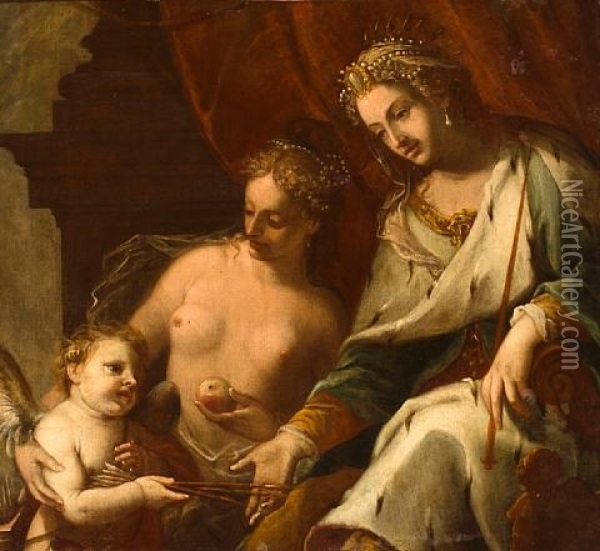 Venus, Juno And Cupid Oil Painting - Pietro (Libertino) Liberi