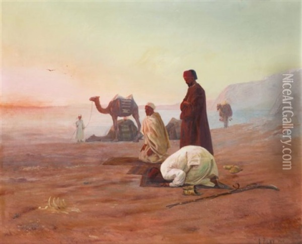 La Priere Au Desert Oil Painting - Otto Pilny