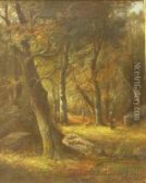 View With Figures In A Forest Oil Painting - Joseph Thors