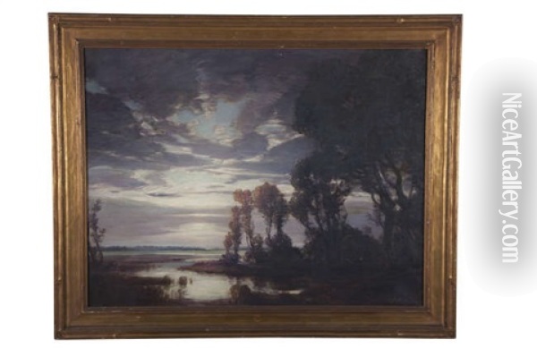 Twilight Over A Lake Oil Painting - Henry Joseph Breuer