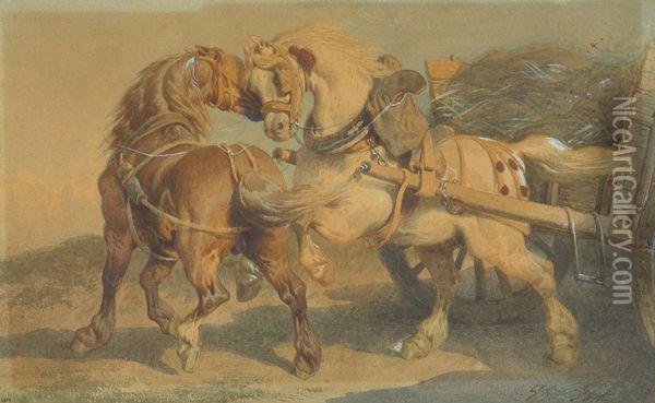 < Chevaux De Labour >. Oil Painting - Theodore Fort