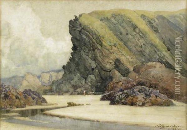 Crigga Beach , Newquay Oil Painting - Albert Moulton Foweraker