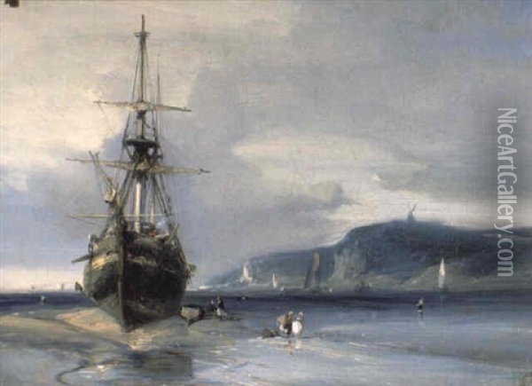 Grand Bateau Au Sec Oil Painting - Louis-Gabriel-Eugene Isabey