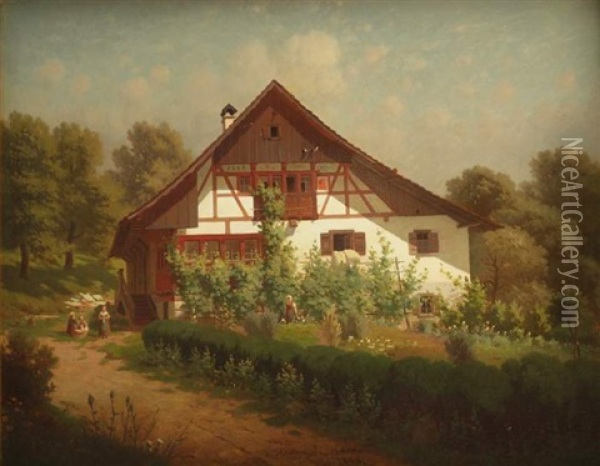 Bauernhaus In Sommerlandschaft Oil Painting - Paul Heitinger