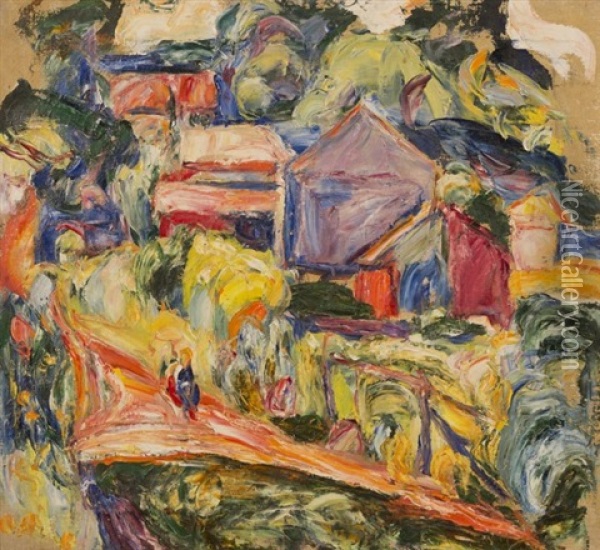 Village Street Oil Painting - Abraham Manievich