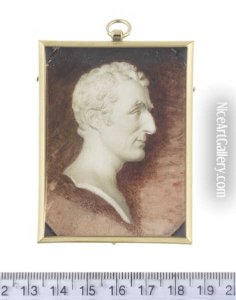 A Trompe L'oeil Cameo Portrait Miniature Of A Marble Bust Of Arthur Wellesley, 1 St Duke Of Wellington (1769-1852), Profile To The Right (after Joseph Nollekens (british, 1737-1823)) Oil Painting - William Grimaldi