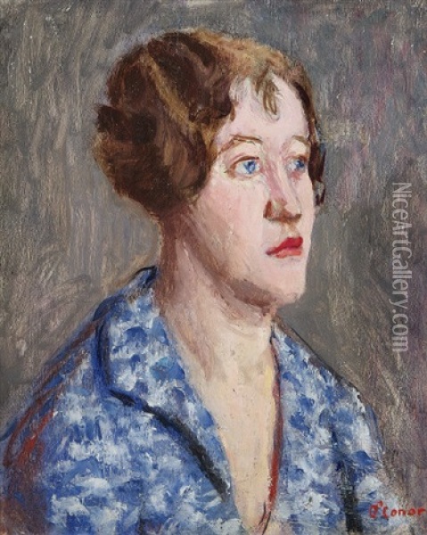 Portrait Of A Woman With A Blue Top Oil Painting - Roderic O'Conor