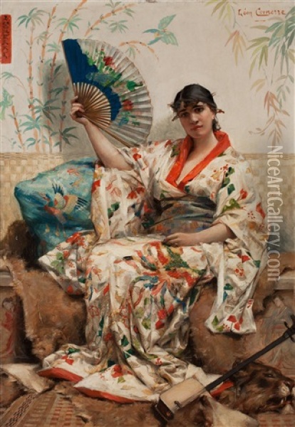 Woman A La Japonaise Oil Painting - Leon Francois Comerre