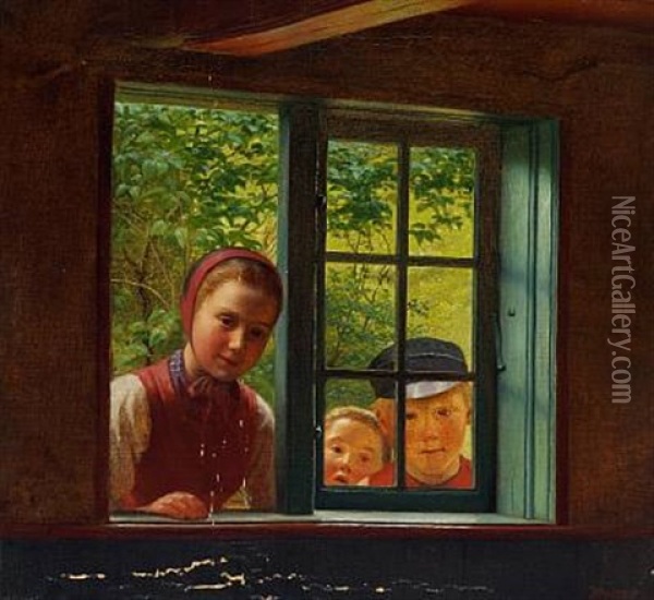 De Smaa Naboer Oil Painting - Johann Julius Exner