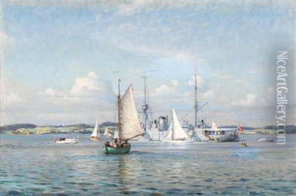 A Sunday Afternoon On Vejle Fiord Oil Painting - Christian Benjamin Olsen