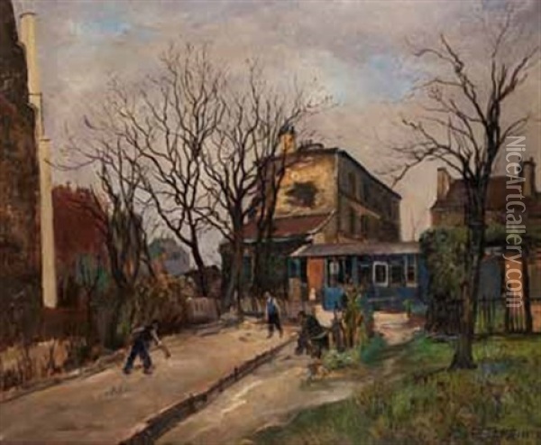 Joueurs De Petanque A Montmartre Oil Painting - Marcel Francois Leprin