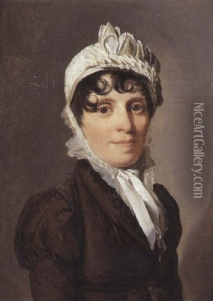 Portrait De Femme Au Bonnet Blanc Oil Painting - Louis Leopold Boilly