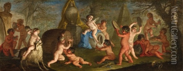 Putti At Play Oil Painting - Michelangelo Ricciolini