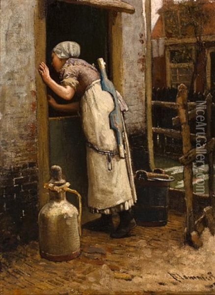 The Milk Maid Oil Painting - Bernardus Johannes Blommers
