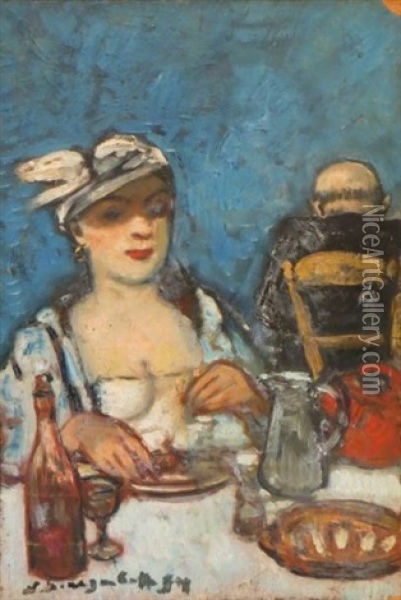 Femme Dejeunant Oil Painting - Nicolas Sinezouboff