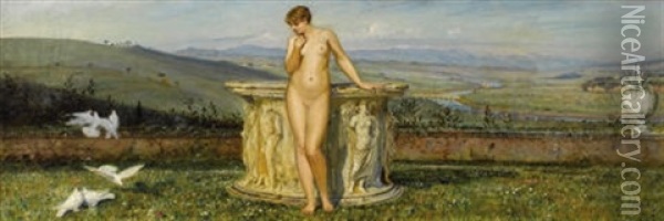 Idyllic Nude In A Landscape Oil Painting - Eugene Benson