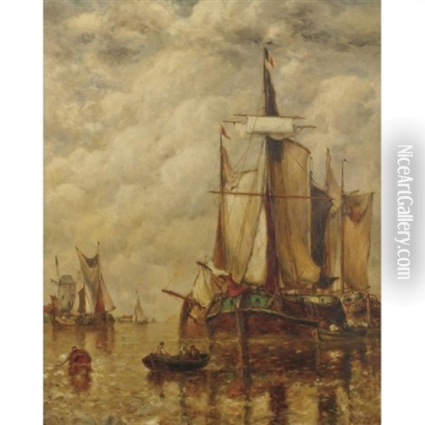 Dutch Harbor Scene Oil Painting - Paul Jean Clays