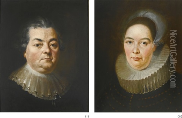 Councillor Von Marschall Of Koblenz And His Wife, Bust-length Oil Painting - Januarius Johann Rasso Zick