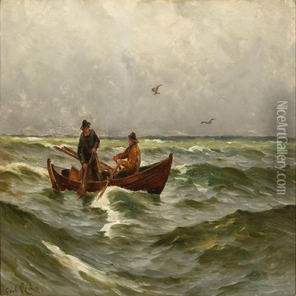 Two Fishermen From Skagenwith The Catch Of The Day Oil Painting - Carl Locher