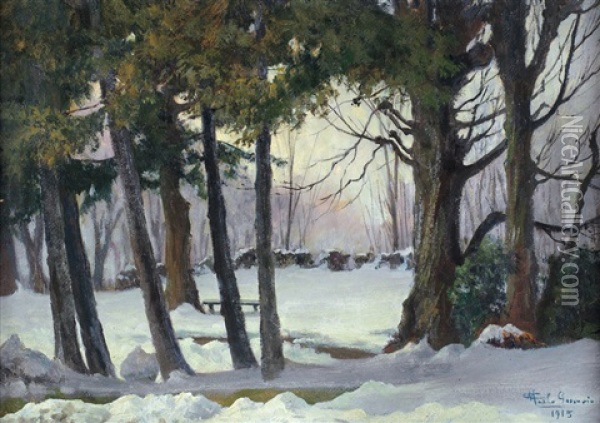 Neve In Giardino Oil Painting - Camillo Merlo