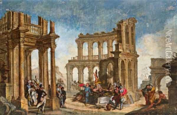 Landschaft Mit Ruinen Und Figuren Oil Painting - Francesco Salvator Fontebasso