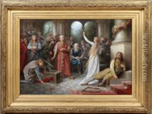 Guinevere & The Court At Camelot Oil Painting - Raimund (Ritter von Brennerstein) Wichera