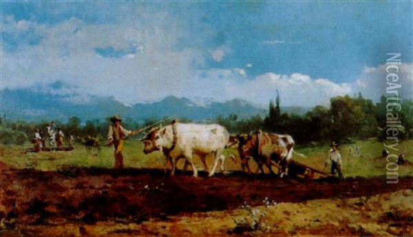 Bauern Mit Ochsen Bei Der Feldarbeit Oil Painting - Giovanni Riva
