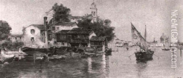 Casas A La Orilla Del Canal Veneciano Oil Painting - Antonio Maria de Reyna Manescau
