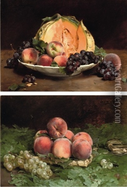 Peches Du Midi (+ Fruits D'automne; Pair) Oil Painting - Louis Marie de Schryver