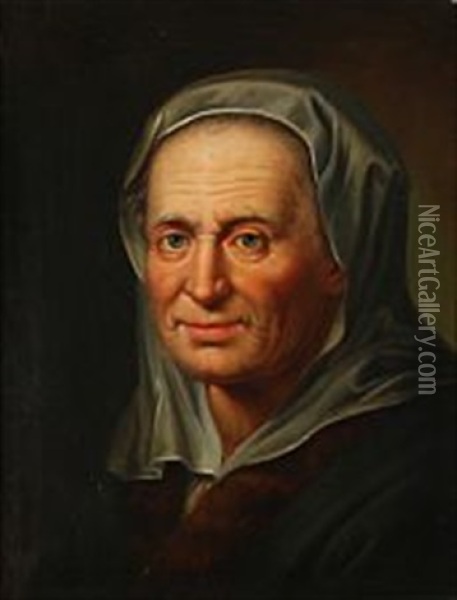 An Old Woman With Headscarf Oil Painting - Balthazar Denner
